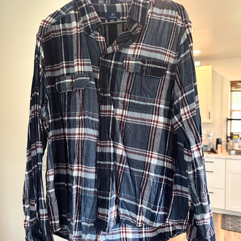 Blue and Red Plaid Button-Up Shirt